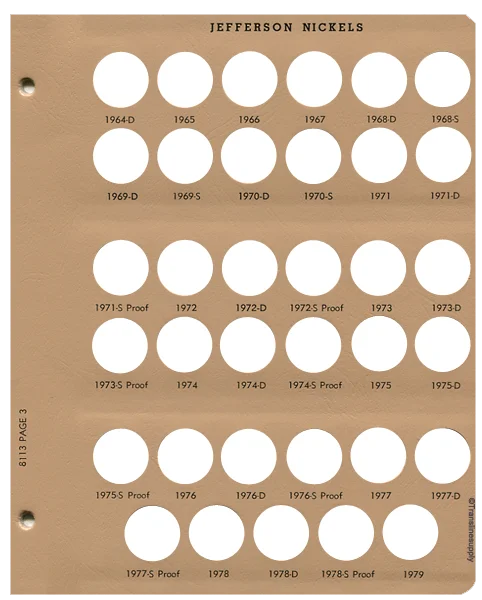Jefferson Nickels with proof Replacement Page 3 1964-D - 1979