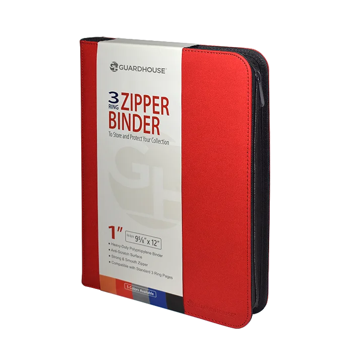 Zipper Binder with 3 Ring Clip - Red