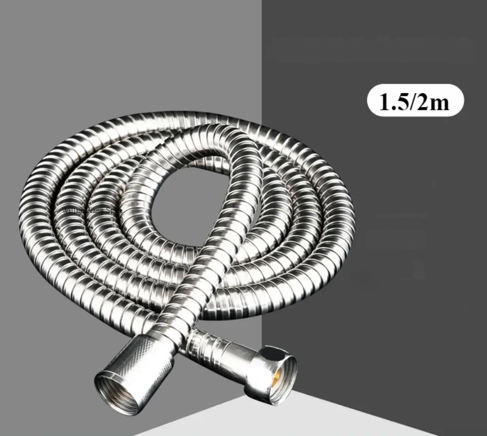 Stainless steel shower hose with G1/2 nuts, 1.5 or 2 m, chrome or black — representative supplier photograph