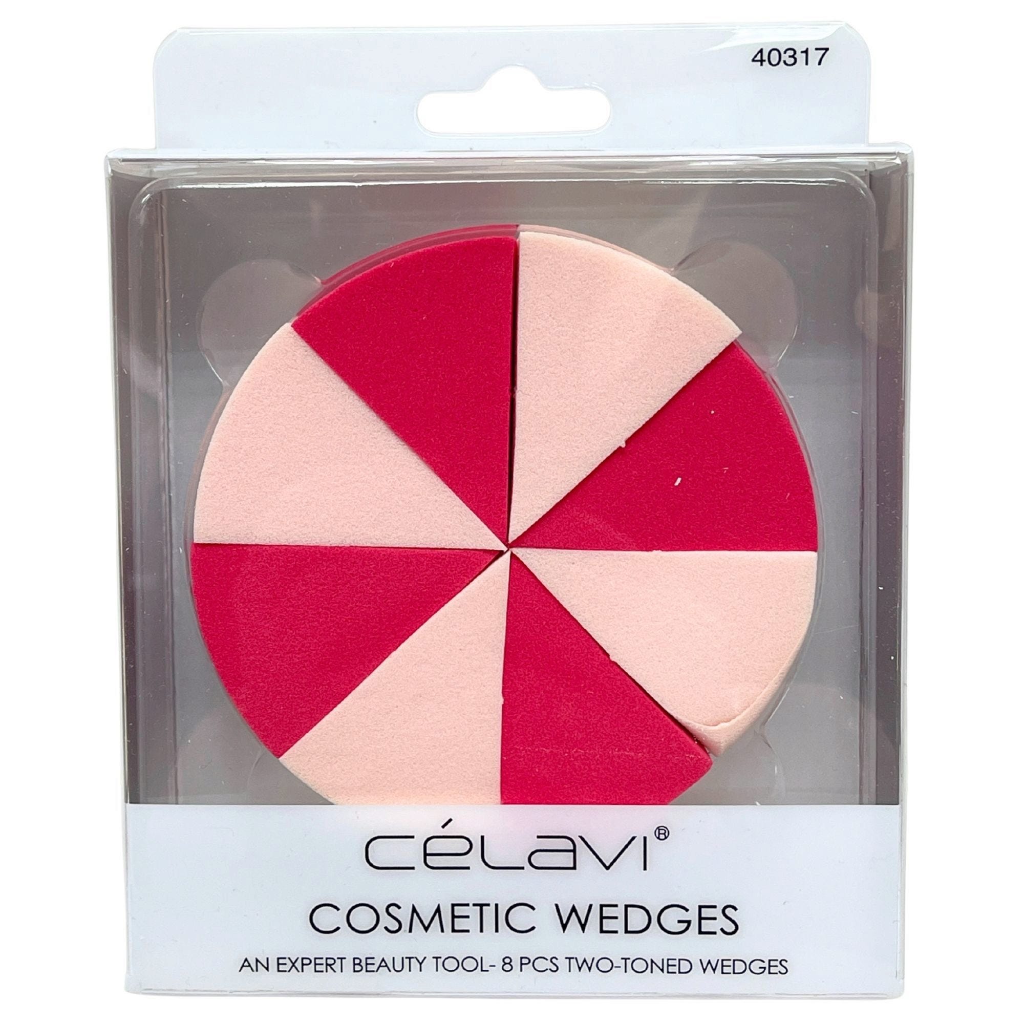 Bulk 24-Pack: Celavi 8 Piece Cosmetic Wedge Makeup Sponges in Pink and Red
