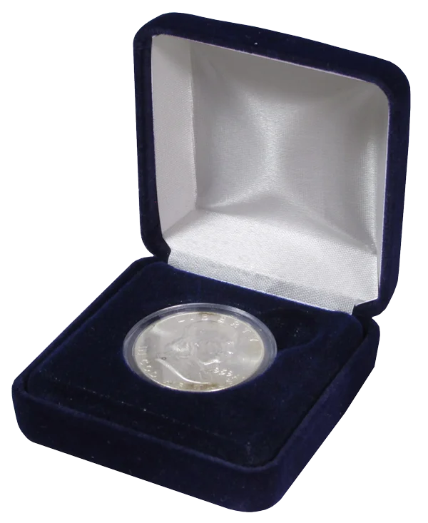Black Velour Coin Capsule Box - Holds a medium size coin capsule