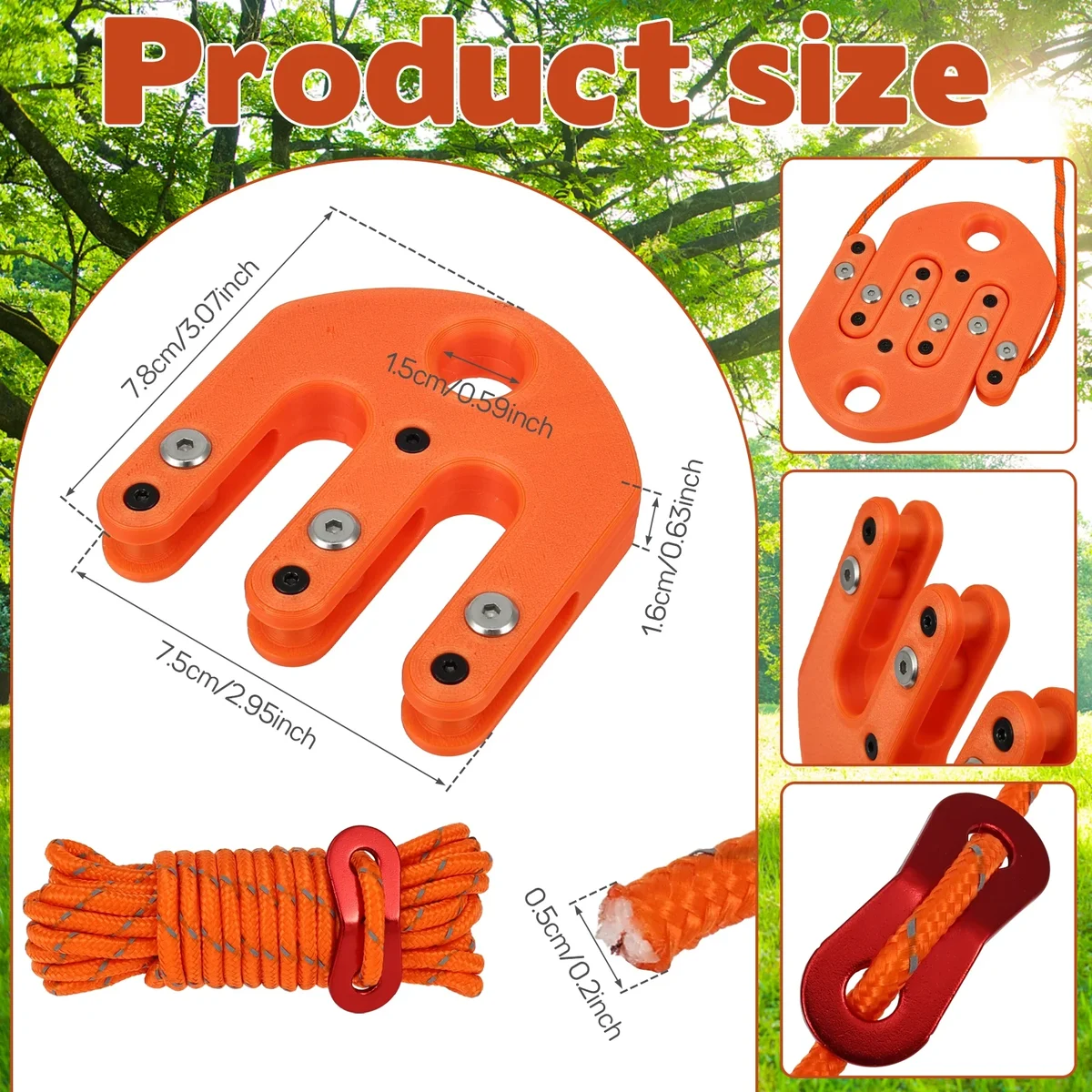 Triple-pulley game hoist with rope, 100 kg — representative supplier photograph