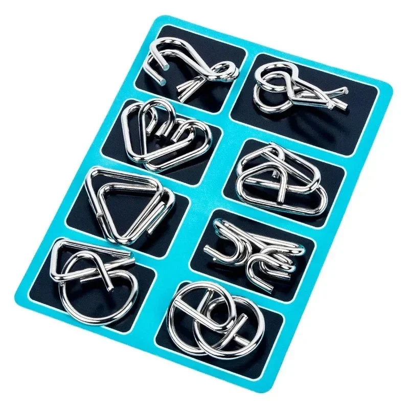 Metal wire brain teaser puzzles, set of 8 — representative supplier photograph