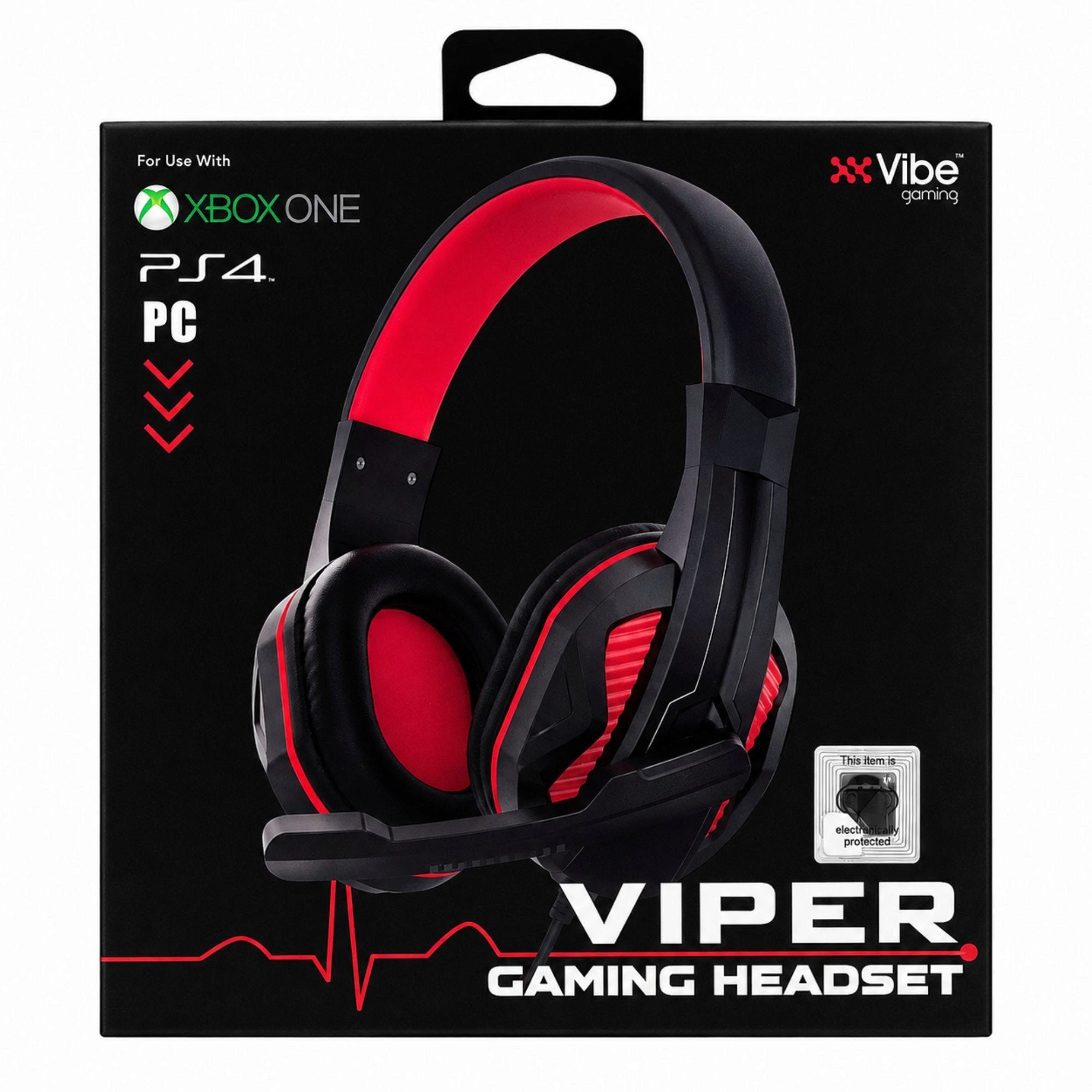 Vibe Viper Stereo Gaming Headset with Boom Mic in Black and Red (pack of 6)