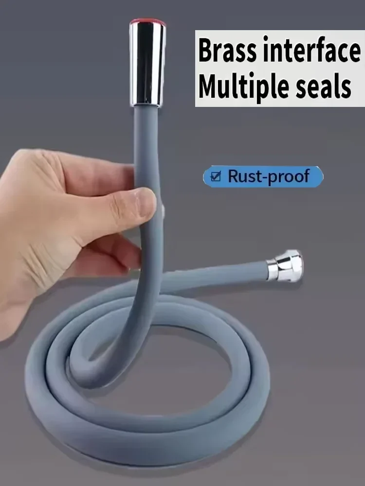 Flexible silicone shower hose, grey, 1.5 m or 2 m — representative supplier photograph