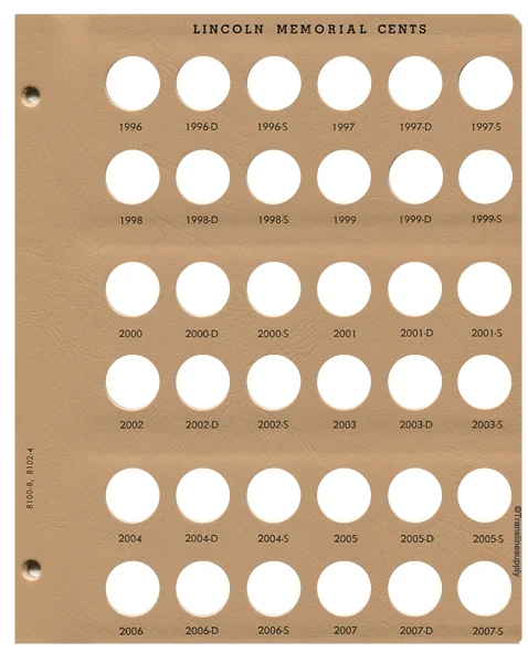 Lincoln Cents with Proof Replacement Page 8 1996-2007-S