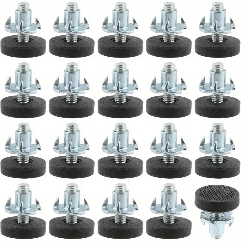 Screw-in levelling feet with T-nuts, set of 20 — representative supplier photograph
