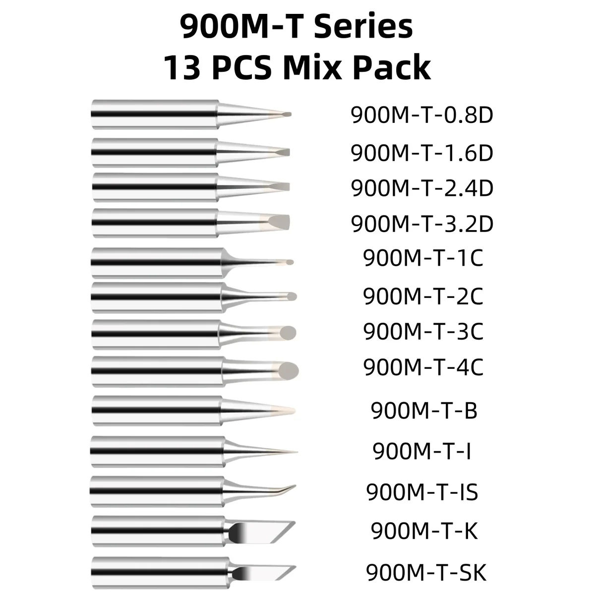 900M-T soldering iron tip assortment, 13 pieces — representative supplier photograph