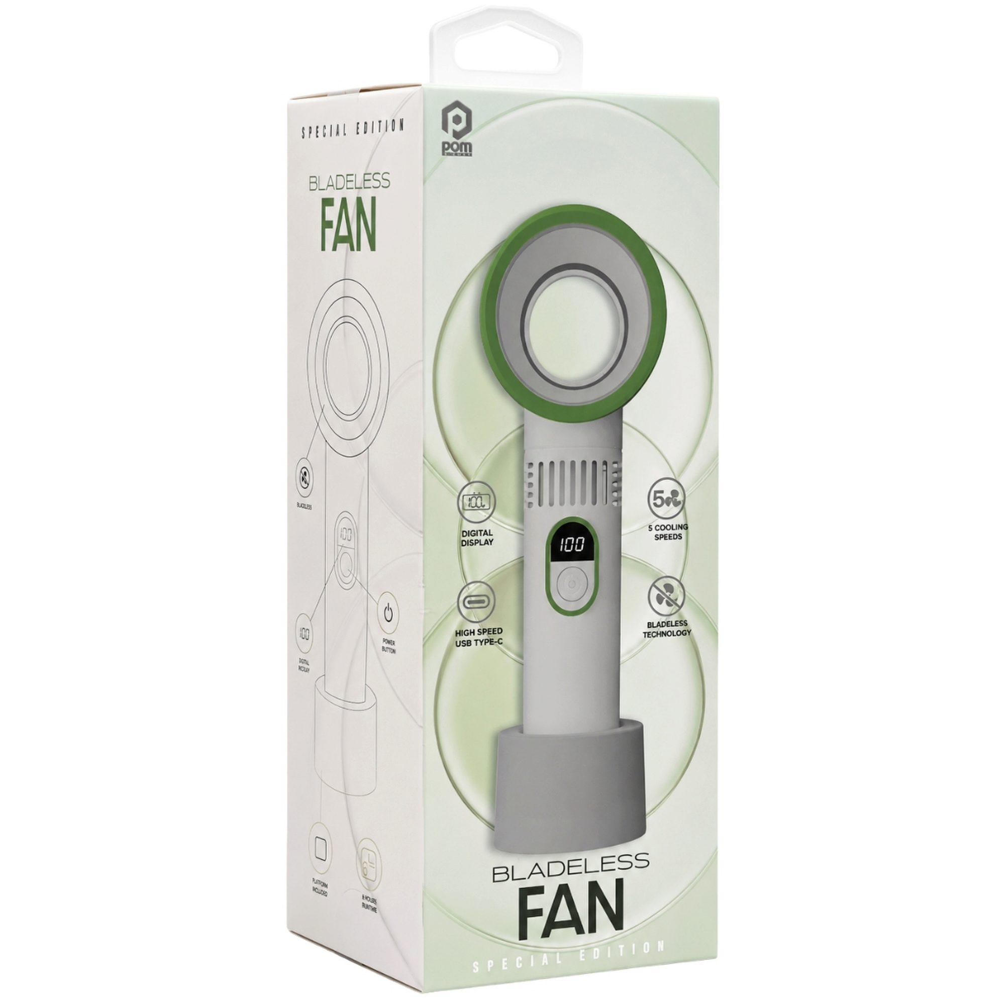 POM Gear 5-Speed Bladeless Fan with Digital Display and Desk Stand in Green (pack of 6)