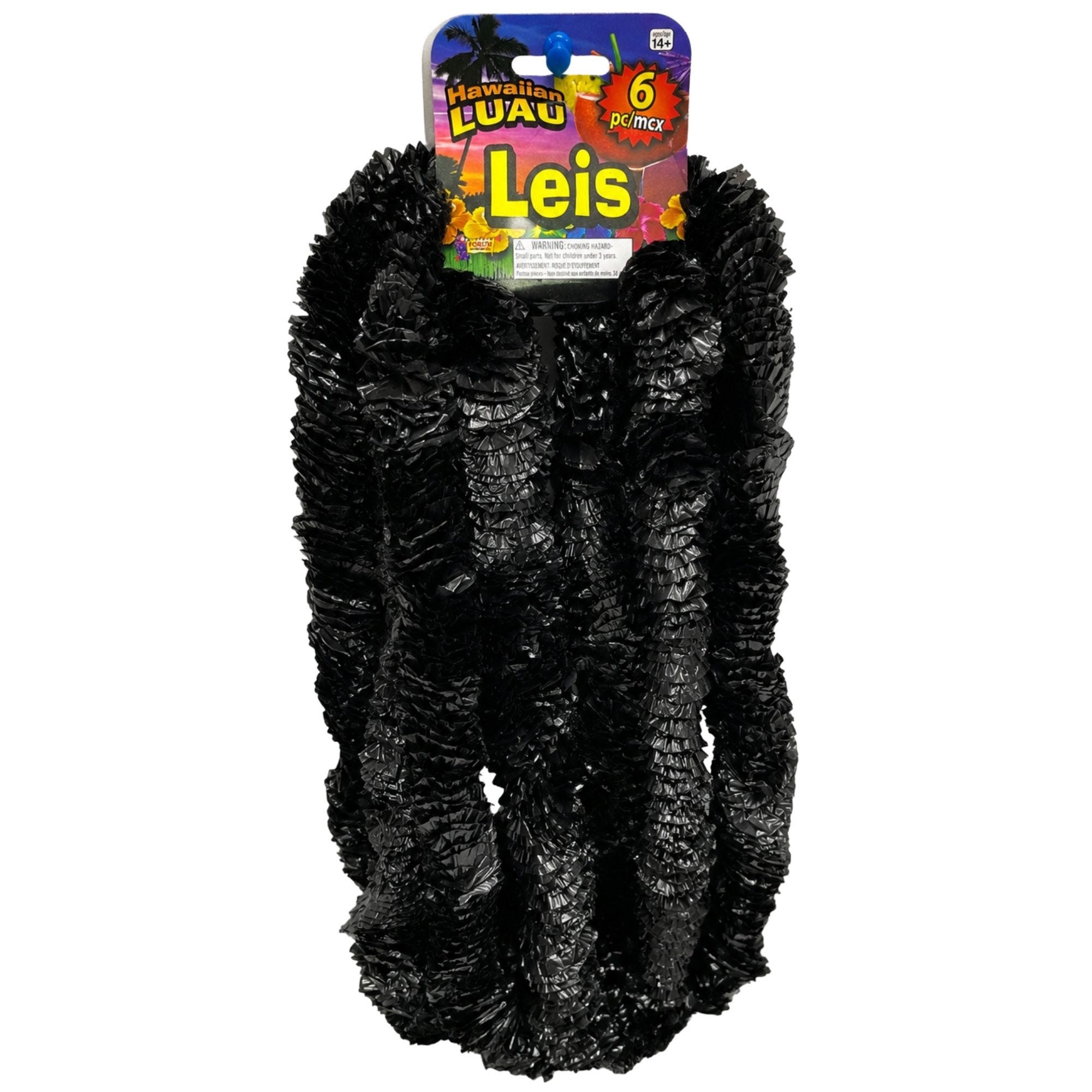 Bulk 36-Pack: 6 Piece Black Hawaiian Lei Necklaces