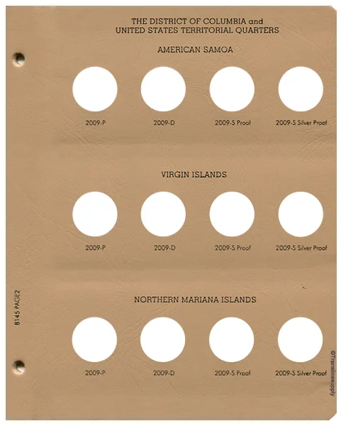 Statehood Quarters DC & Territories w/proof Replacement Page 2 AS 2009 P-NMI 2009-S Sil. Pr
