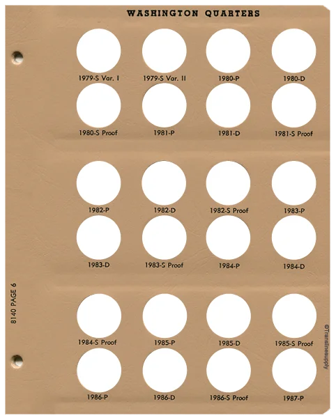 Washington Quarters with Proof Replacement Page 6 1979-S-1987-P