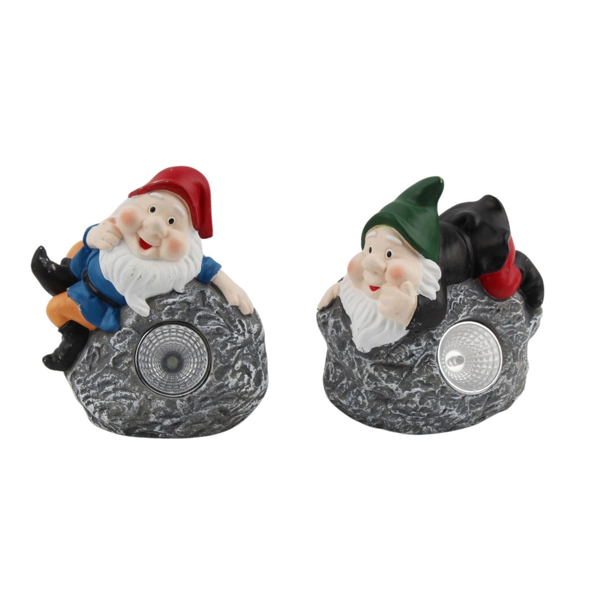 Solar Garden Gnome Statue Lounging on Rock with Built In LED Light (pack of 6)