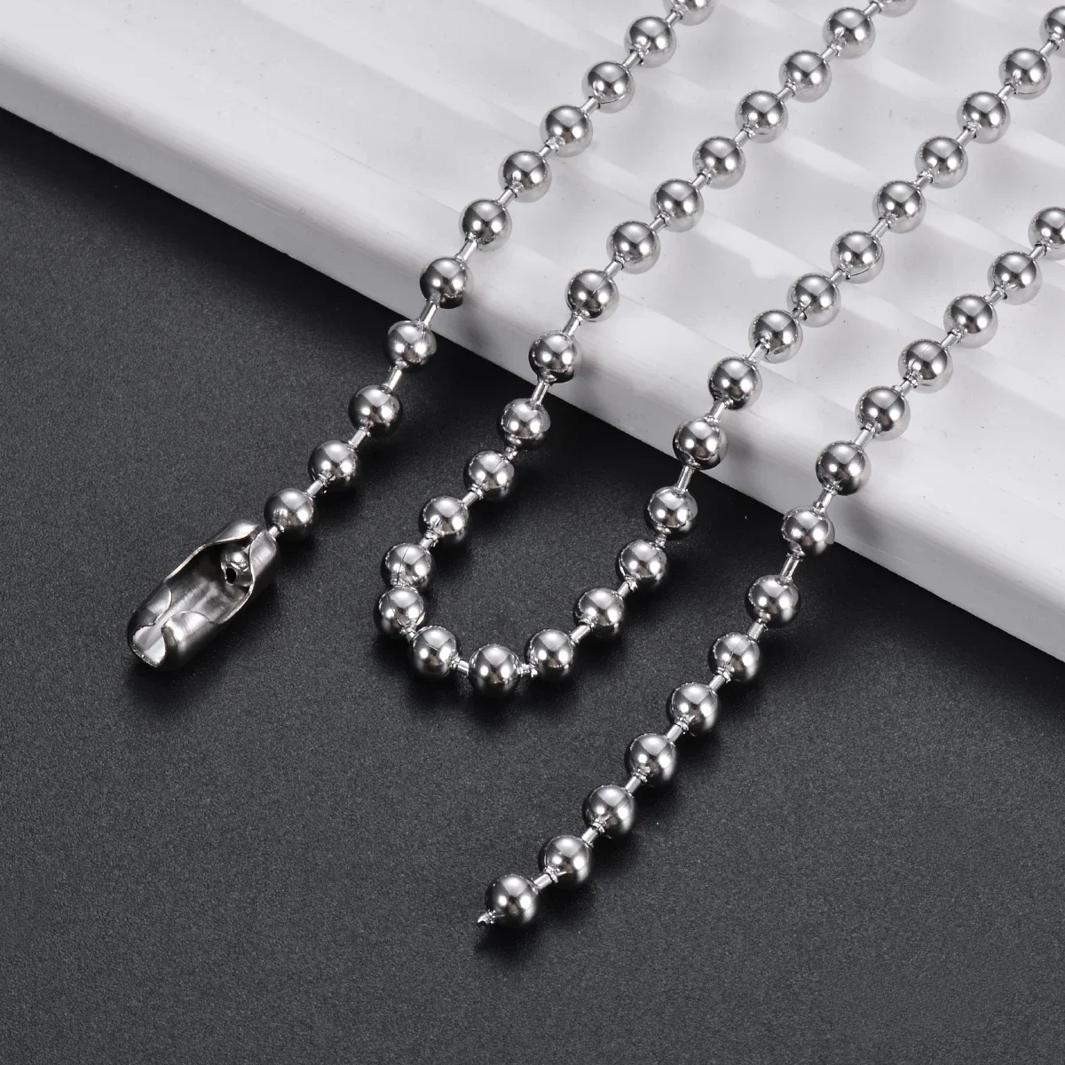 Stainless steel ball chain necklaces, 5 pack — representative supplier photograph