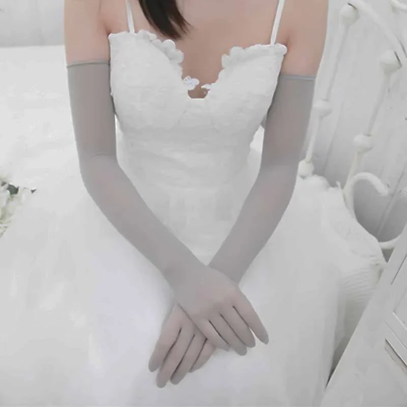 Sheer elbow-length stretch gloves for weddings and evening wear