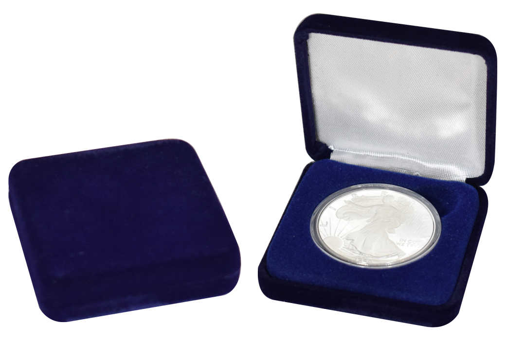 Slim Line Coin Capsule Box - L Capsule - Blue Velvet | No Rim
