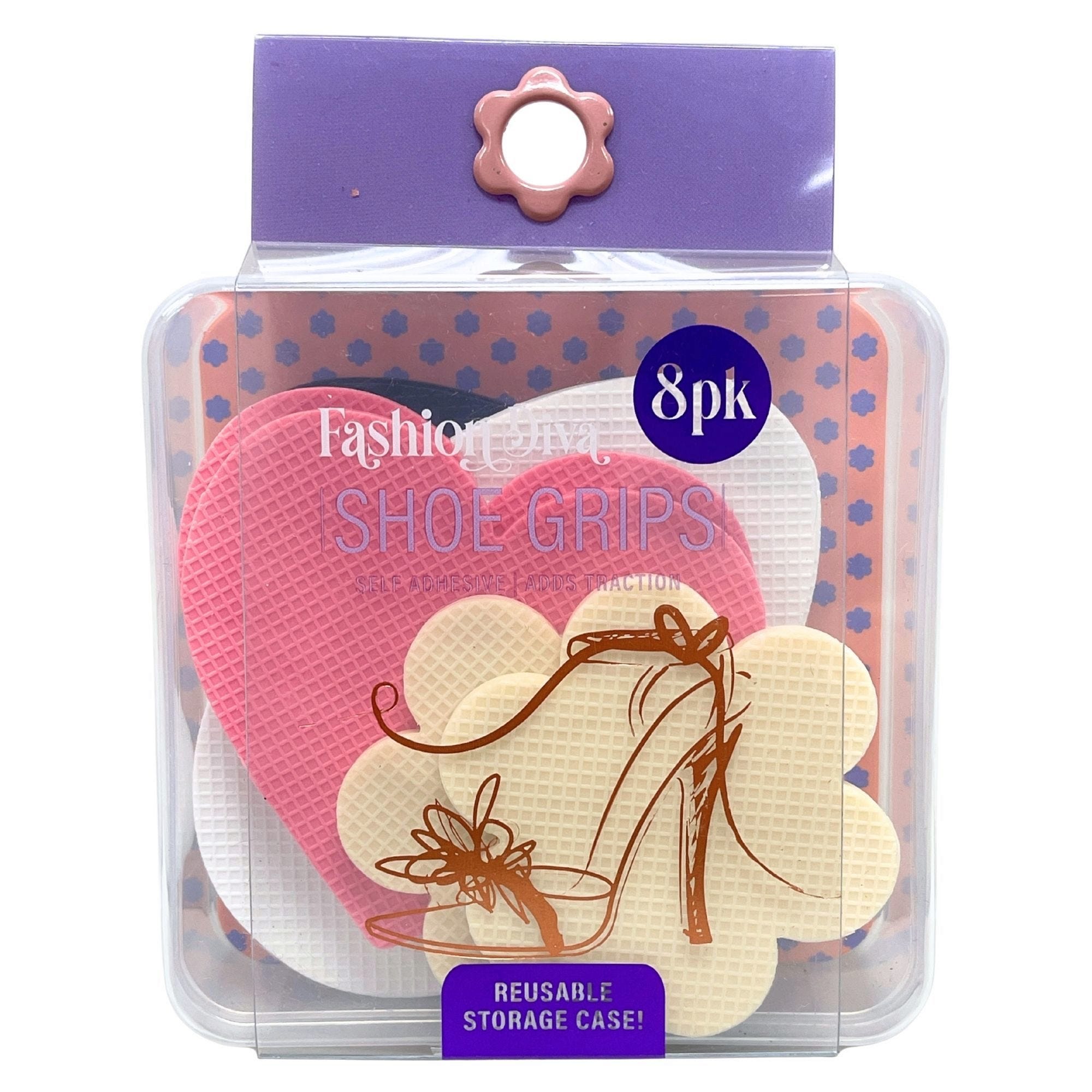 Bulk 16-Pack: Fashion Diva 8 Pack Cute Adhesive Shape Shoe Grips in Storage Case
