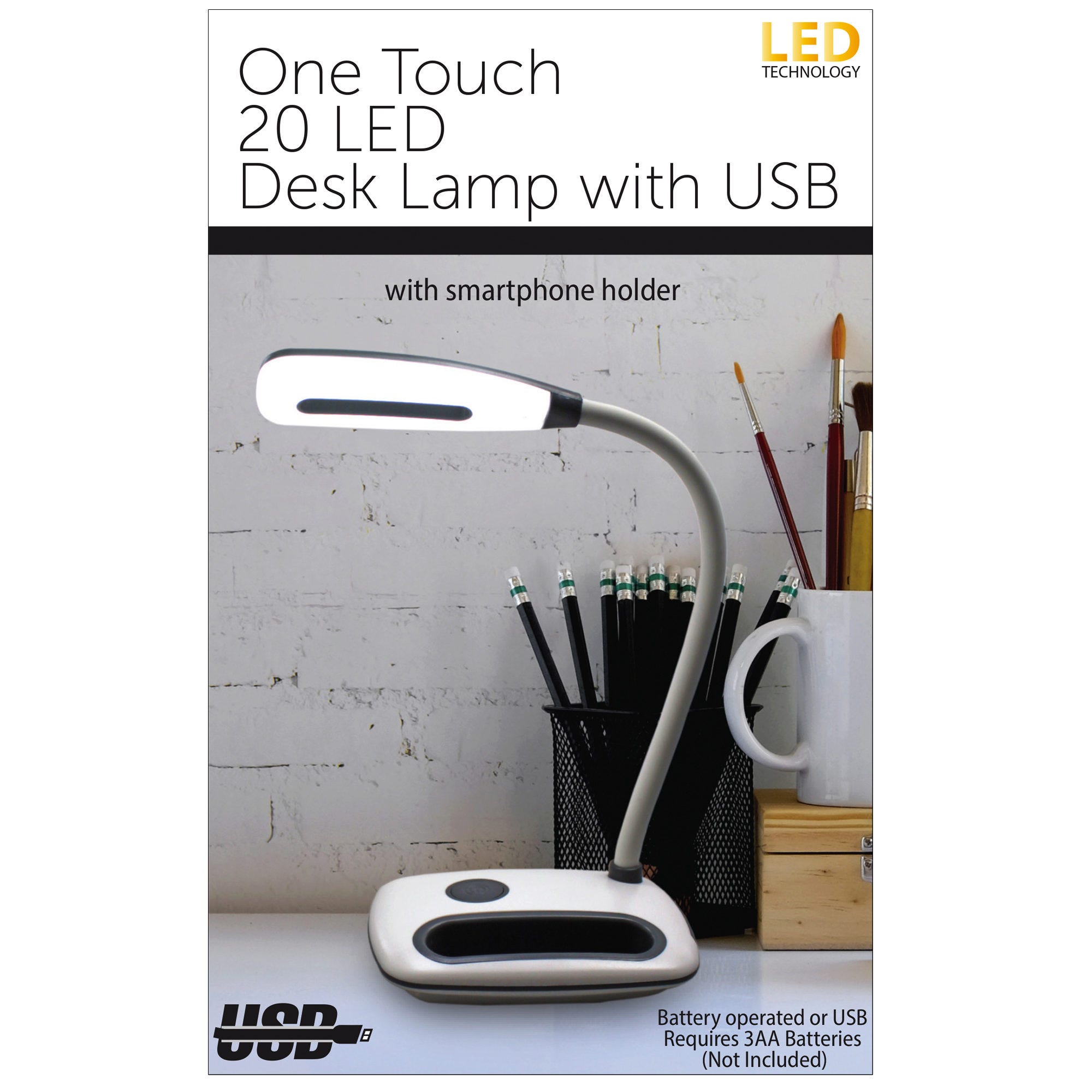 One Touch 20 LED Desk Lamp with USB (pack of 4)