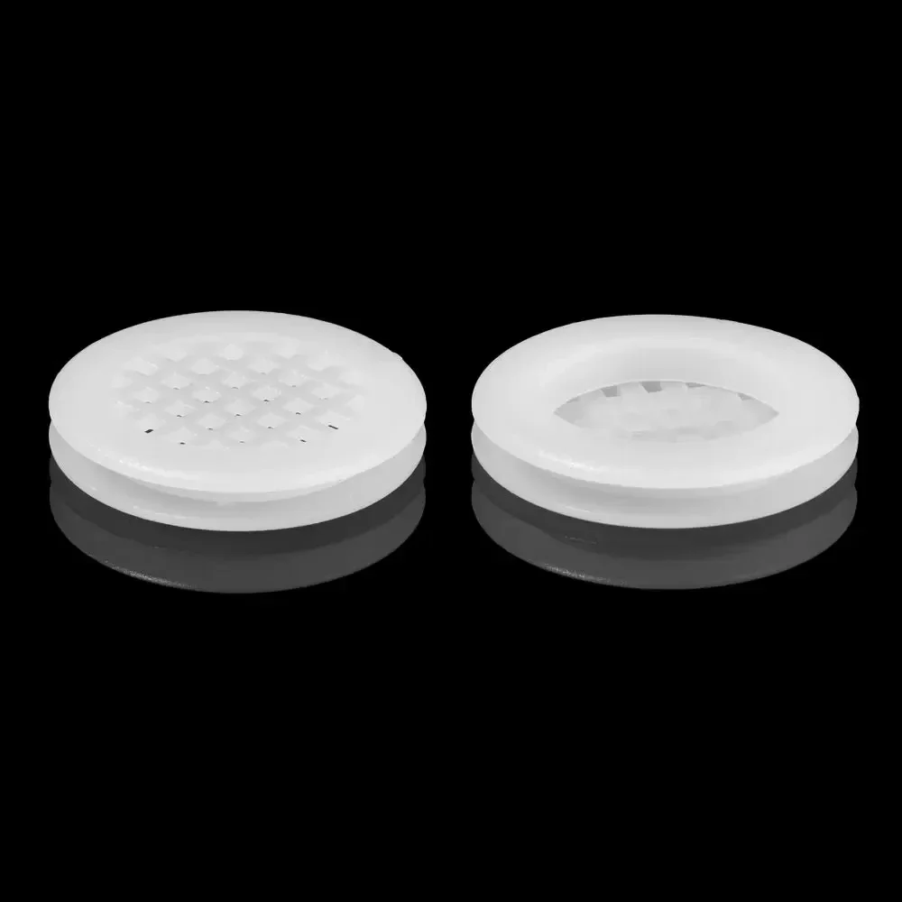 White plastic cabinet air vent covers, 28 to 60 mm, packs of 10 or 20 — representative supplier photograph