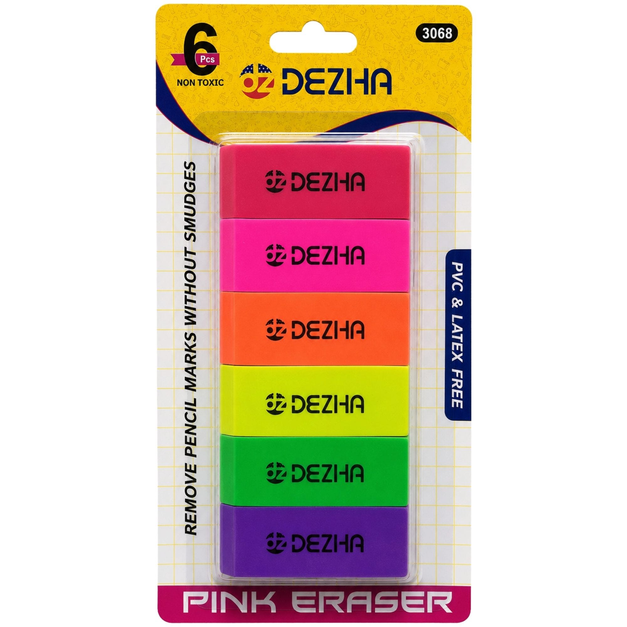 Bulk 48-Pack: Neon Bevel Erasers 6 Pack