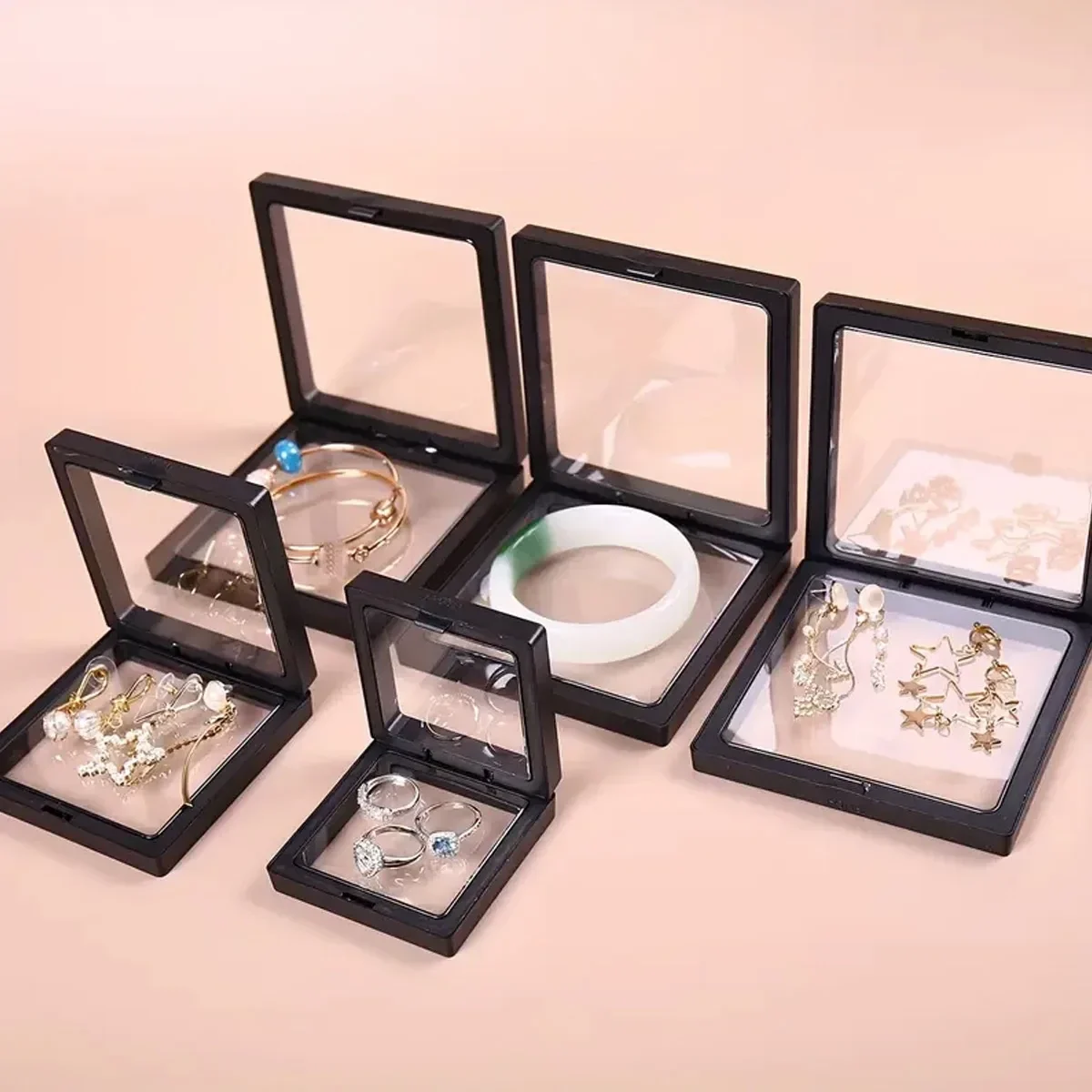 Floating frame display boxes with clear film, pack of 10 — representative supplier photograph