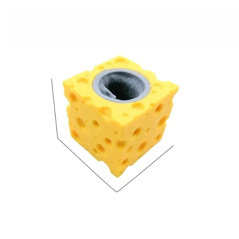 Pop-up mouse in cheese squeeze toy, 4 cm — representative supplier photograph