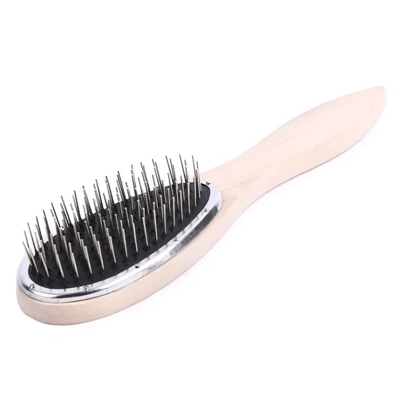 Wooden wig brush with steel pins for wigs and hair extensions — representative supplier photograph