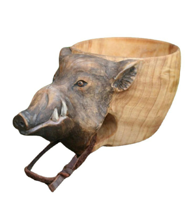 Hand Carved Cup Scandinavian Kuksa Wooden Mug Camping Gear Coffee Cup Kuksa Guksi Kuksa Wild Boar Cups Christmas — Wild Boar Painting
