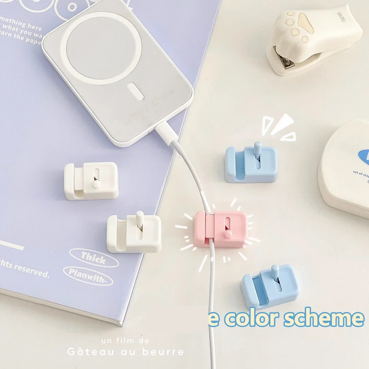 Clip-on desk edge cable holders, no drilling, 1 to 3 pieces — representative supplier photograph