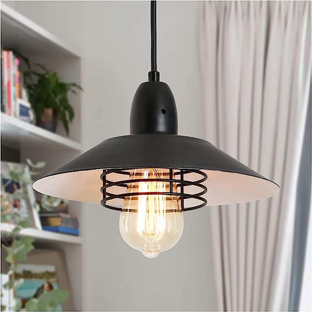 Farmhouse Vintage Pendant Light Black Fixture Pendant Lights With Spring Frame Adjustable Metal Hanging Lamp For Kitchen Island Dining Room Bedroom Living Room Barn Entryy,E26 — Black White