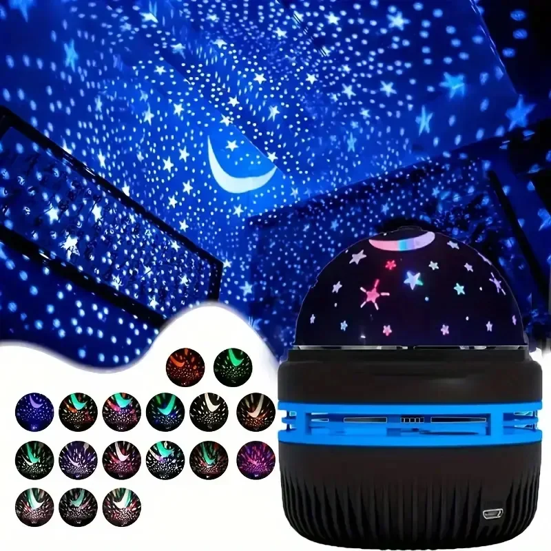 USB star and moon projector night light, rotating colour dome — representative supplier photograph