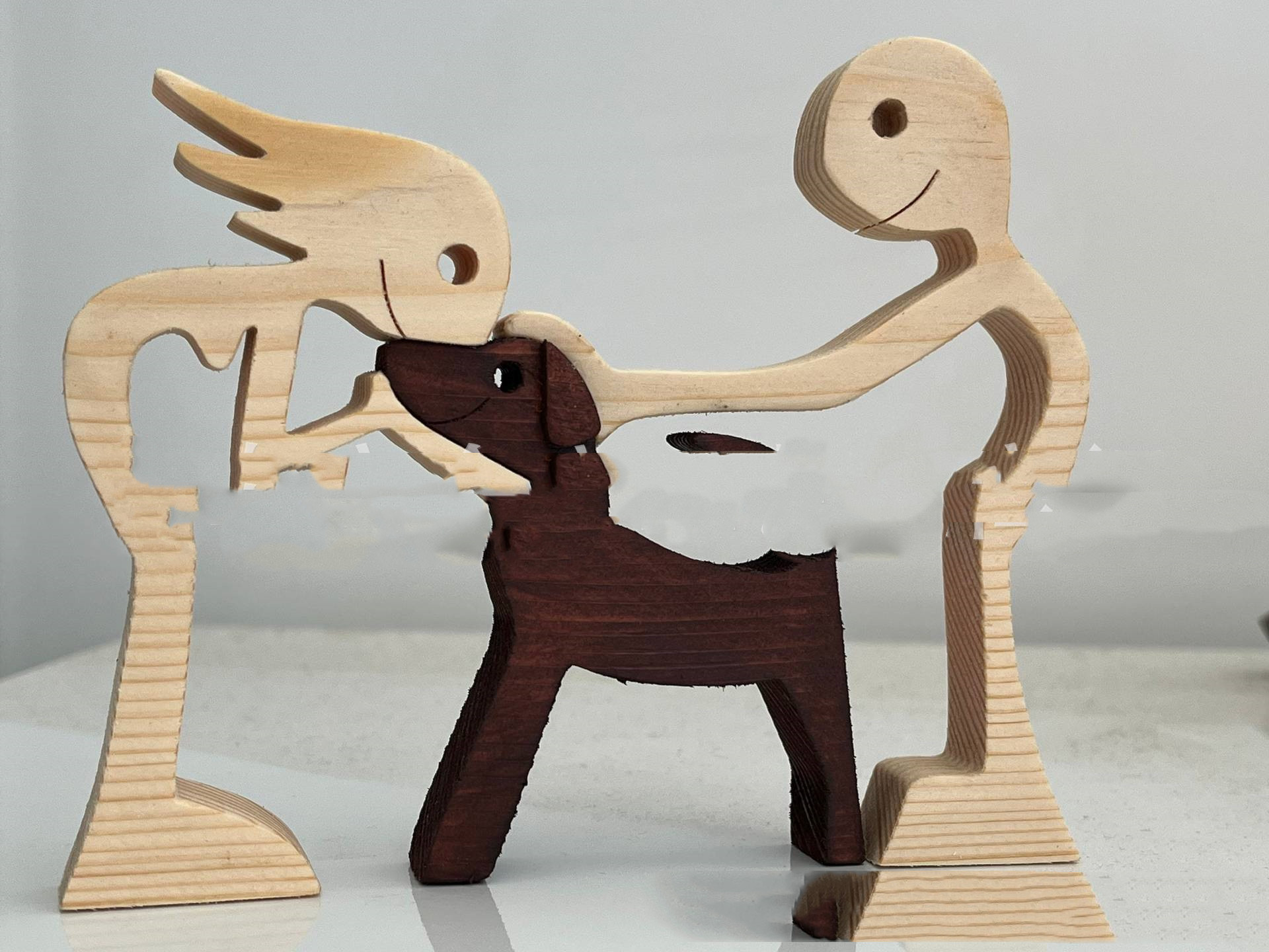 DIY Figurine Wood Dog Ornament Sculpture Home Decoration A Man A Dog Wood Sculpture Christmas Gifts Model Decor — 12style