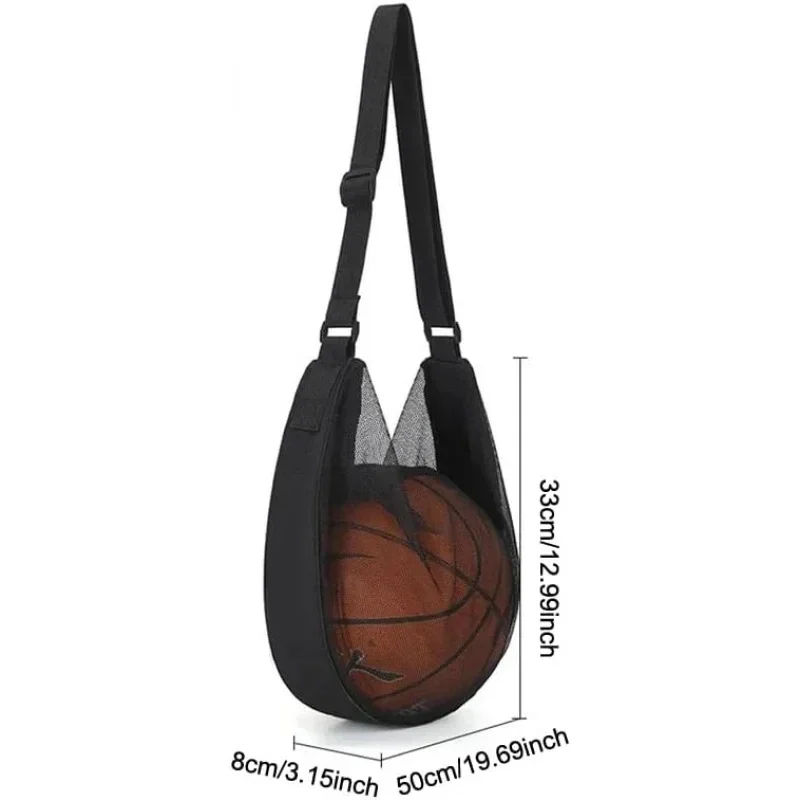 Mesh single-ball carry bag with shoulder strap, fits size 7 — representative supplier photograph