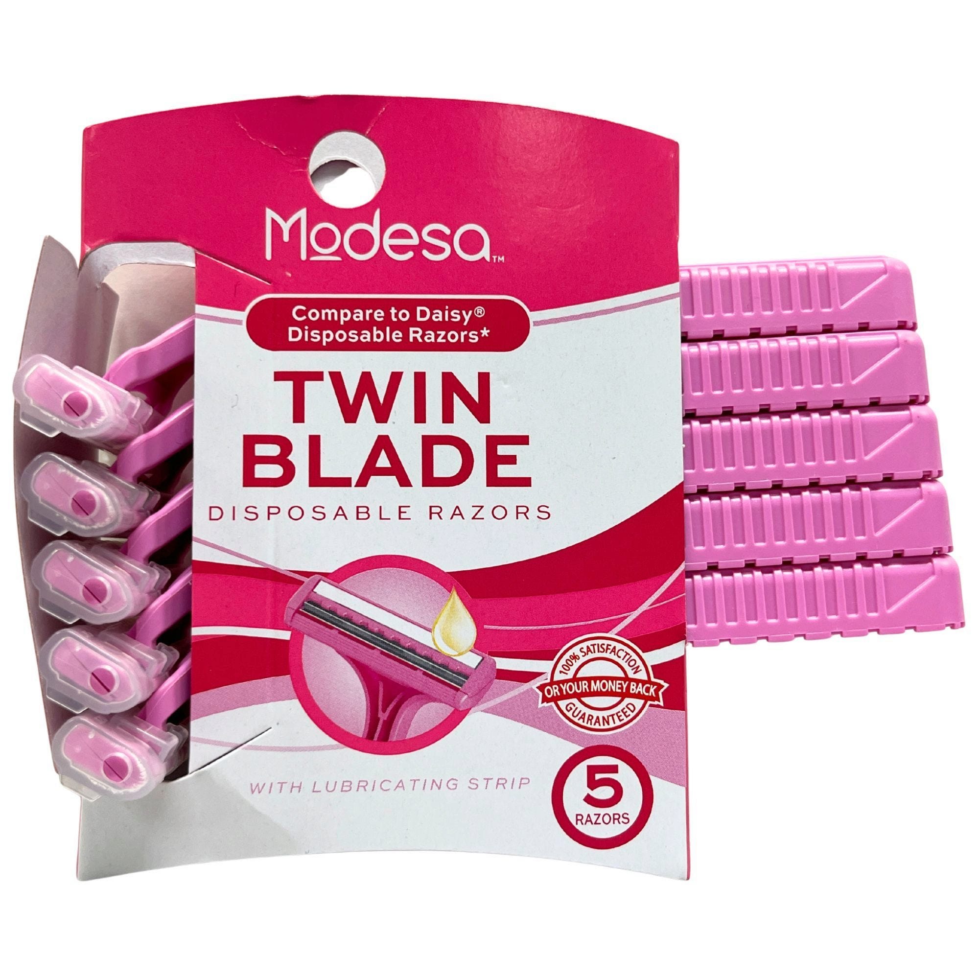Bulk 18-Pack: Modesa Womens 5 Pack Twin Blade Disposable Razors in Pink