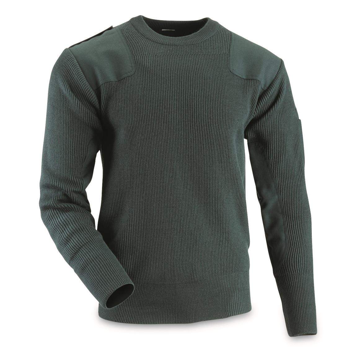 Spanish Military Surplus Army Officer Commando Sweater, New — Olive Drab / Large