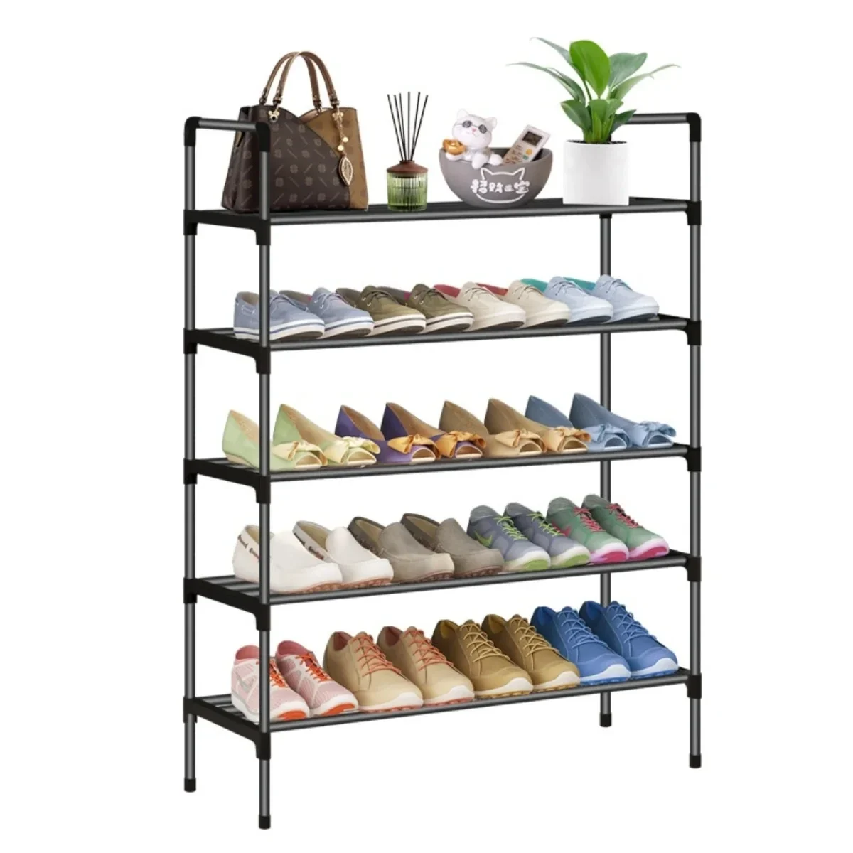 Steel shoe rack, 3 to 8 tiers — representative supplier photograph