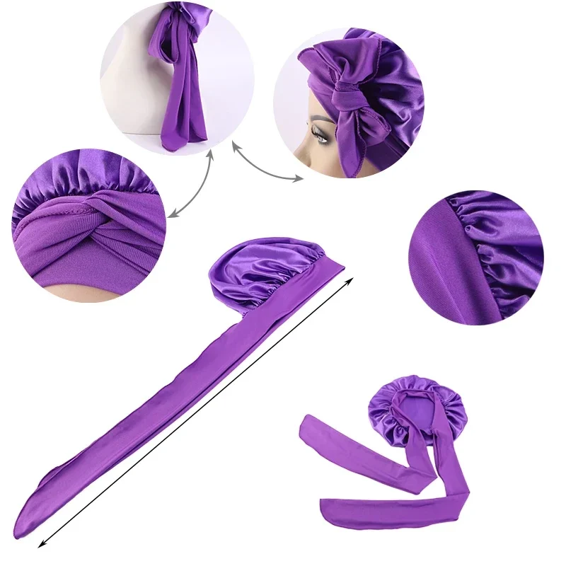 Satin sleep bonnet with wide stretch tie band — representative supplier photograph