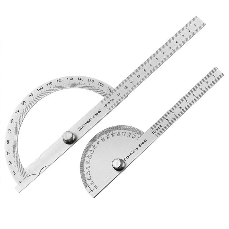 Stainless steel protractor angle finder with locking arm — representative supplier photograph