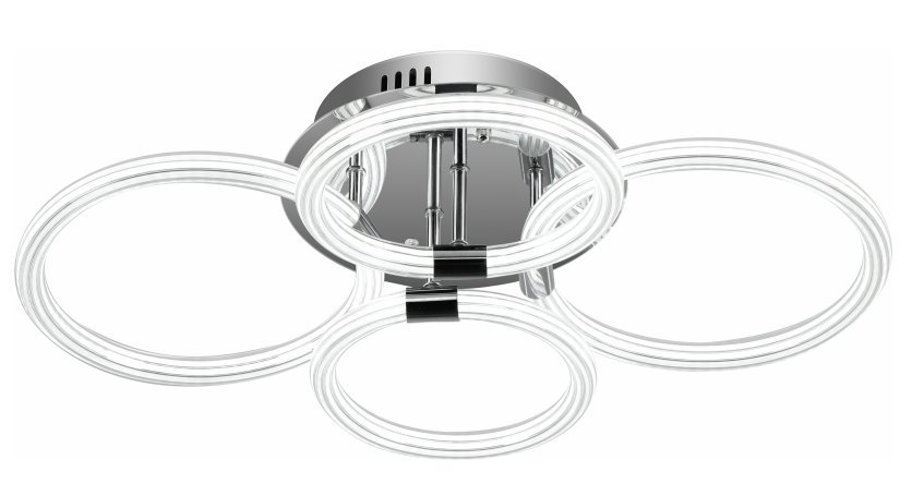 Modern LED Ceiling Light, Flush Mount Ceiling Light With Dimmable Remote Control, 6Rings Acrylic Ceiling Light Fixture For Bedroom, Living Room, Kitchen, Office Lamps 4 Heads — Chrome Plateing