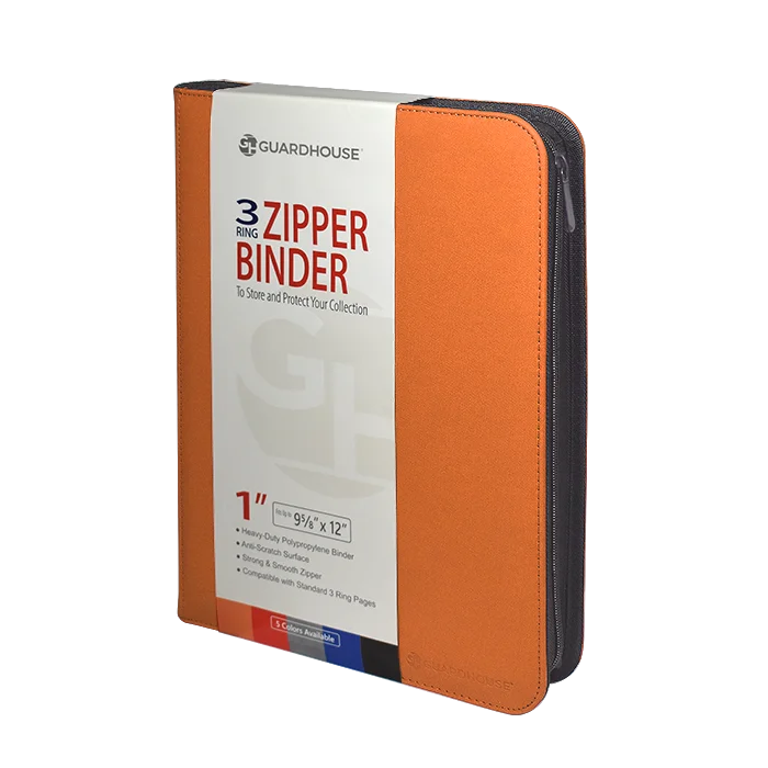 Zipper Binder with 3 Ring Clip - Orange