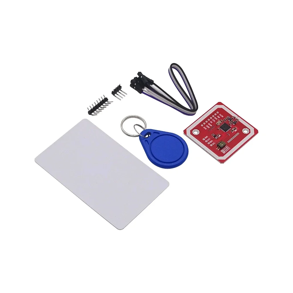 PN532 NFC and RFID reader/writer module kit with card and key fob — representative supplier photograph
