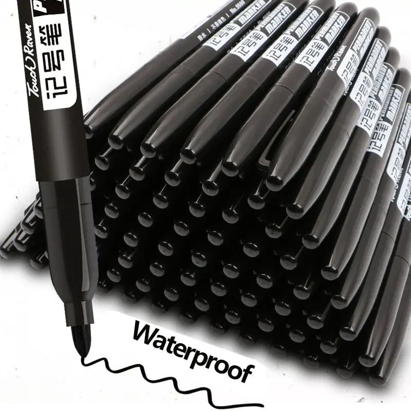 Fine-tip permanent markers in black, blue and red, packs of 6 to 20 — representative supplier photograph