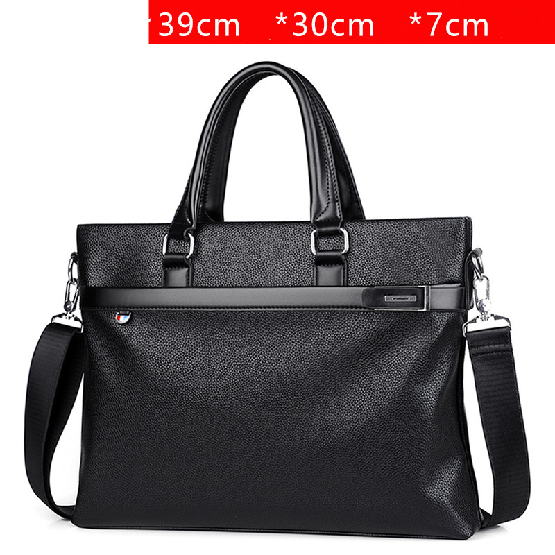 Large Capacity Business Handbag Men's Soft Leather Briefcase — Large black
