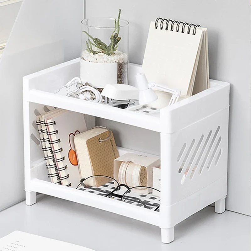 Two-tier desktop storage rack, white
