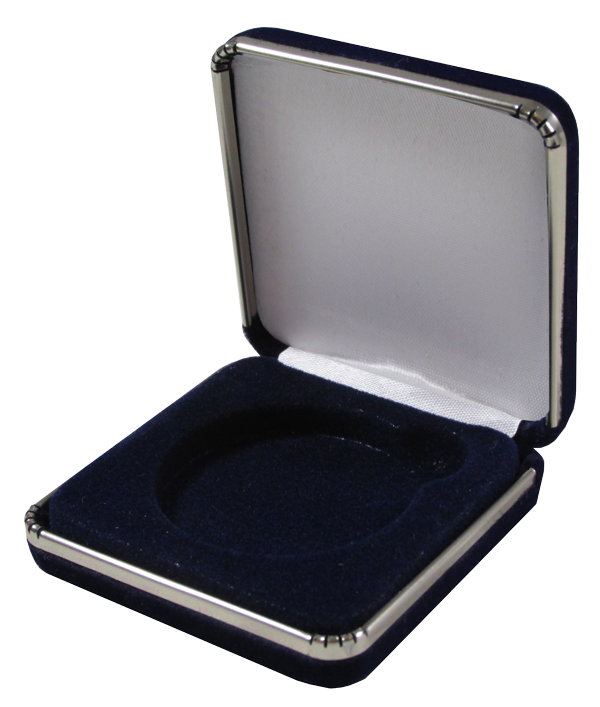 Slim Line Coin Capsule Box - L Capsule - Blue Velour | Rim on Base and Lid