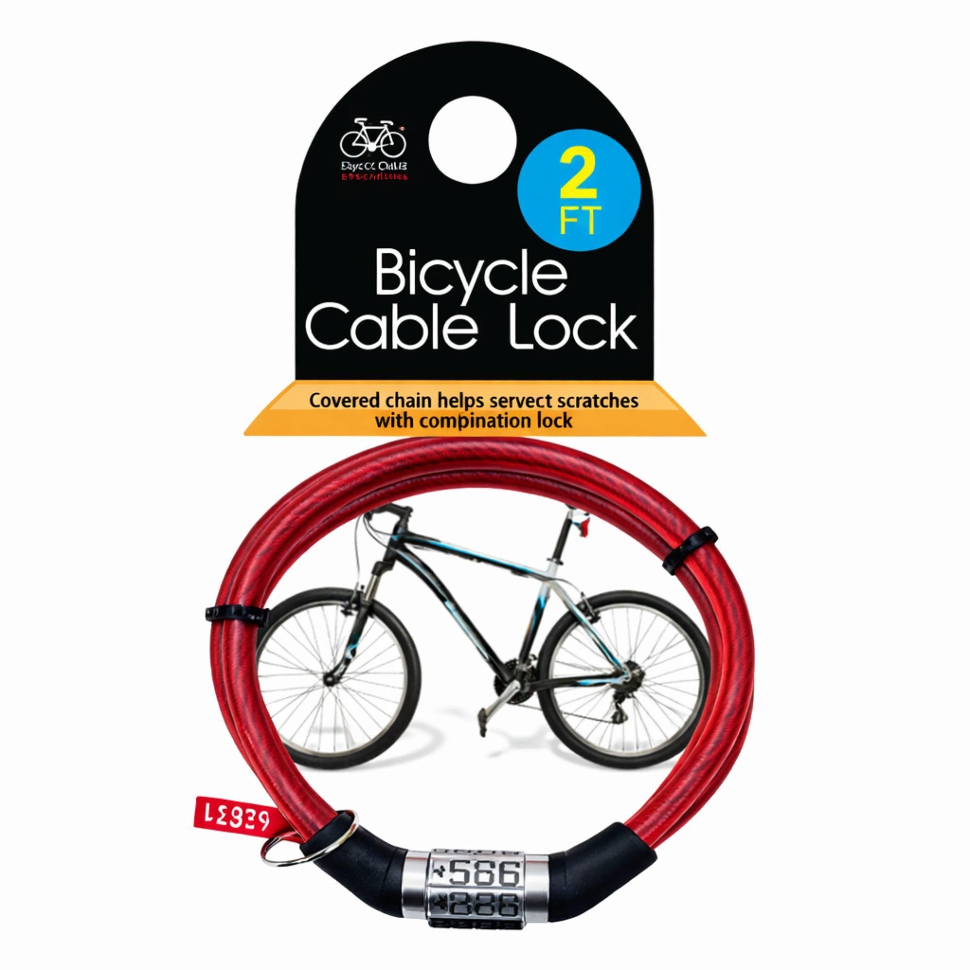 Thin 2 ft. Bicycle Lock with Code in Assorted Colors (pack of 24)