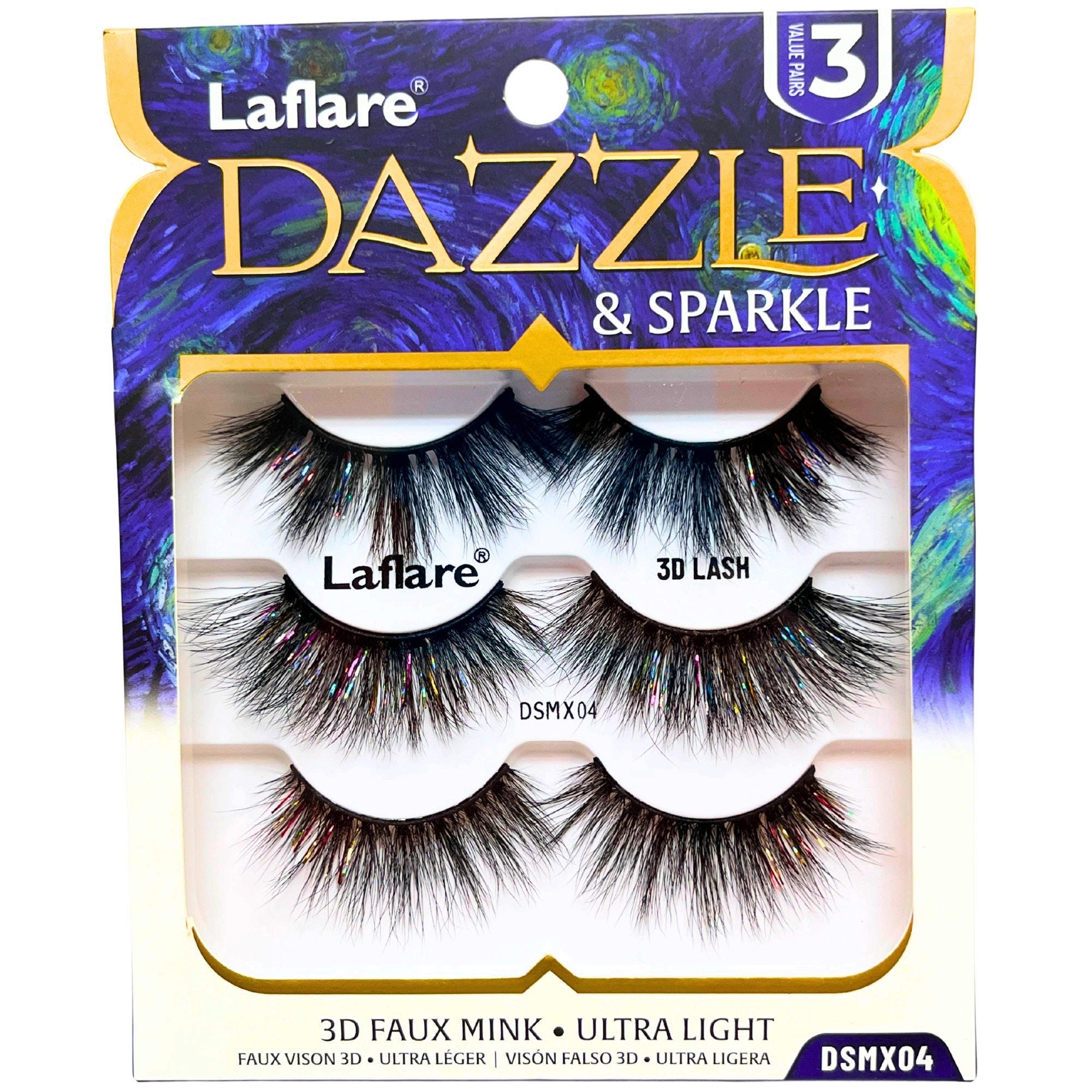 Bulk 40-Pack: LaFlare Dazzle & Sparkle 3D Tinsel & Black 3 Pack Lashes