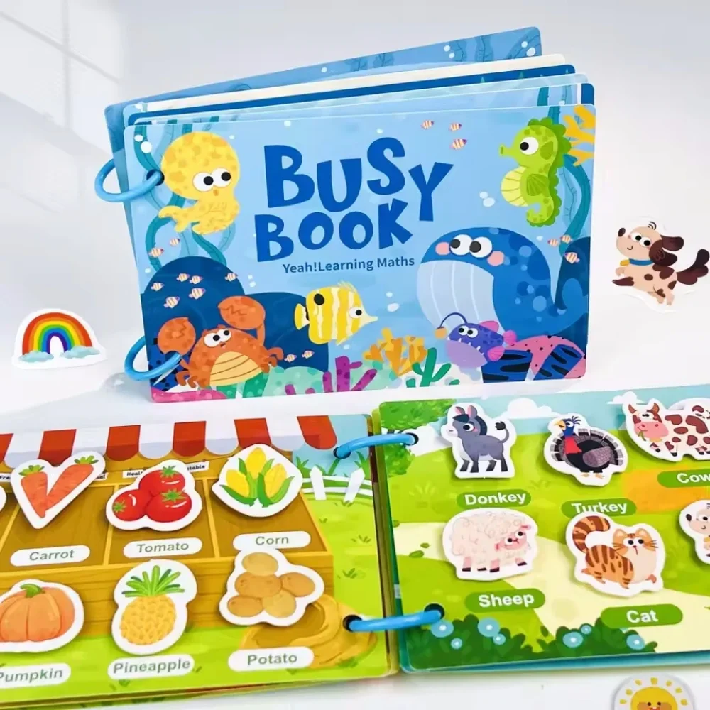 Busy book for toddlers, hook-and-loop learning pages — representative supplier photograph