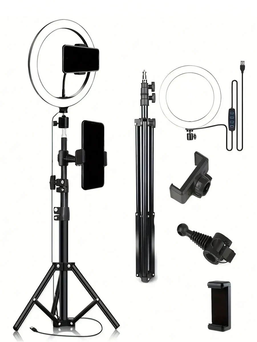 10-inch ring light with 110 cm tripod stand and phone holder — representative supplier photograph