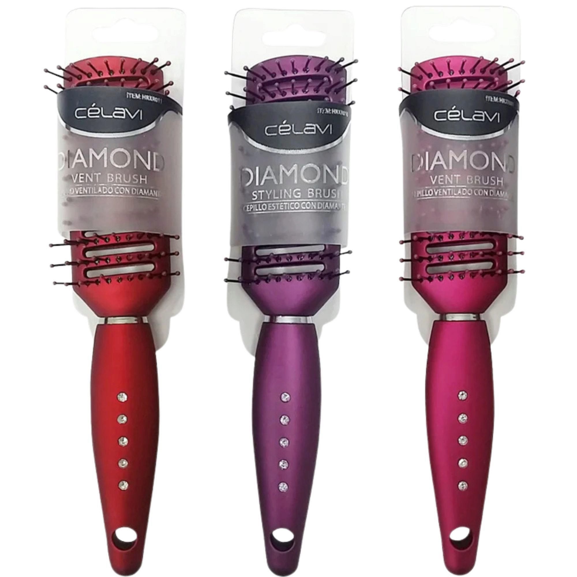 Bulk 12-Pack: Celavi Diamond Vent Hair Brush in Assorted Colors
